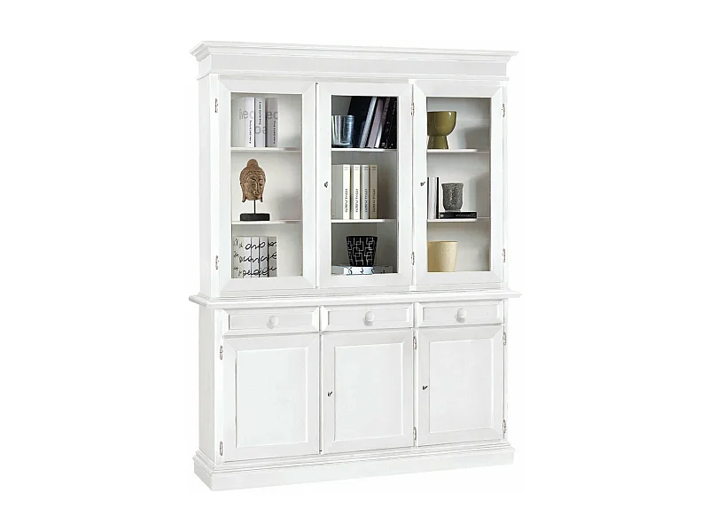 MilaniHome.it - Vetrina Cristalliera Credenza Bianca Cm 156x42x205 Per Interno Sala Da Pranzo Salotto Cucina Ufficio Massello Arte Poveradi coloreBianco