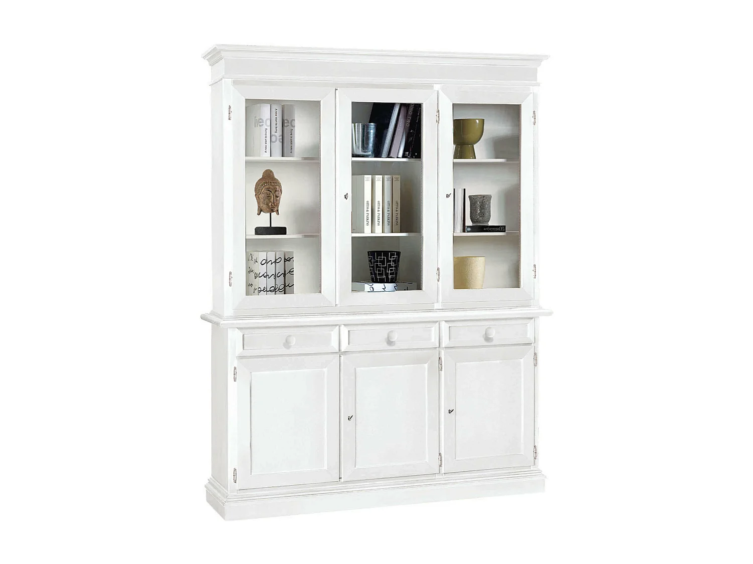 MilaniHome.it - Vetrina Cristalliera Credenza Bianca Cm 156x42x205 Per Interno Sala Da Pranzo Salotto Cucina Ufficio Massello Arte Poveradi coloreBianco