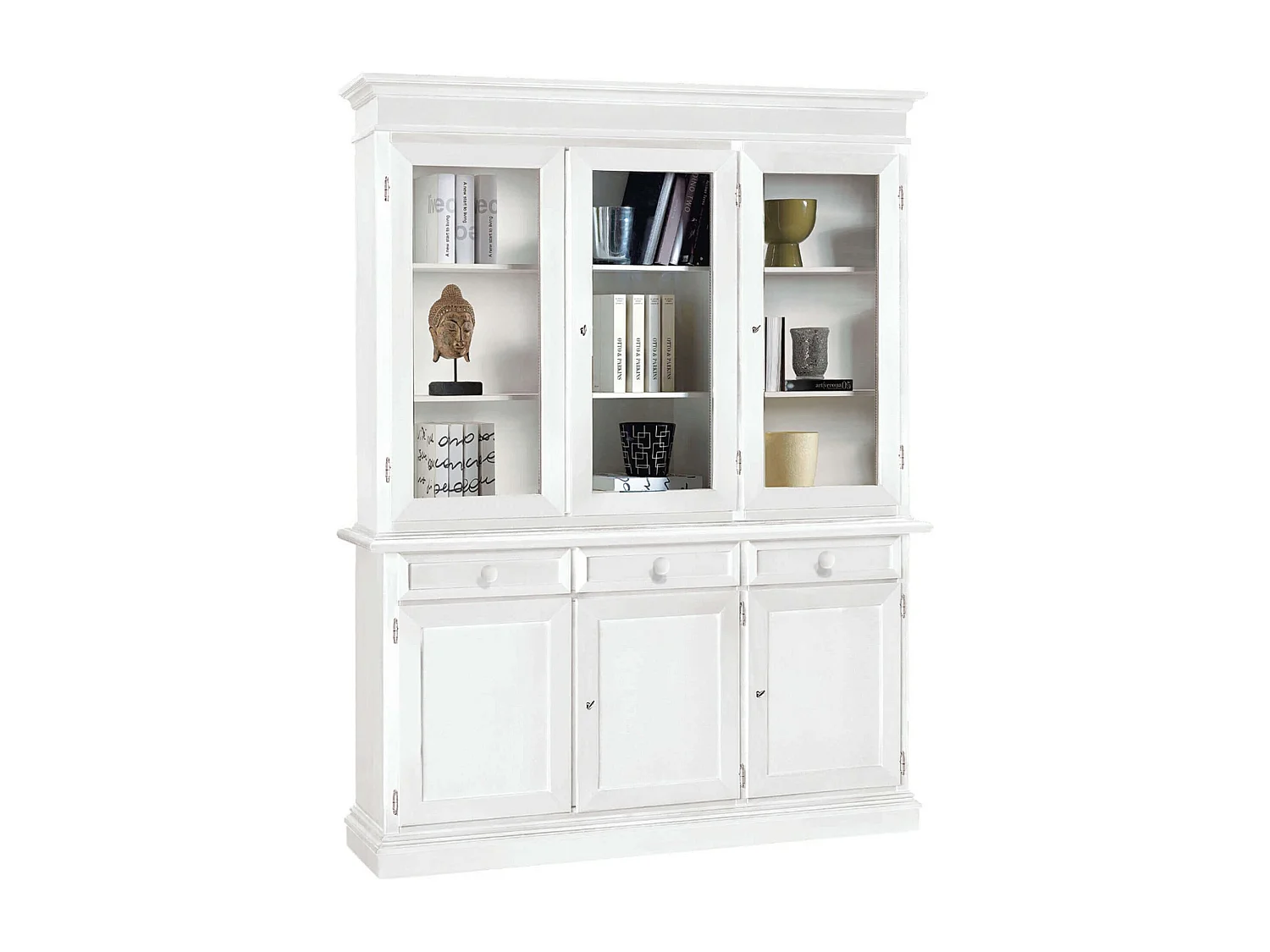 MilaniHome.it - Vetrina Cristalliera Credenza Bianca Cm 156x42x205 Per Interno Sala Da Pranzo Salotto Cucina Ufficio Massello Arte Poveradi coloreBianco