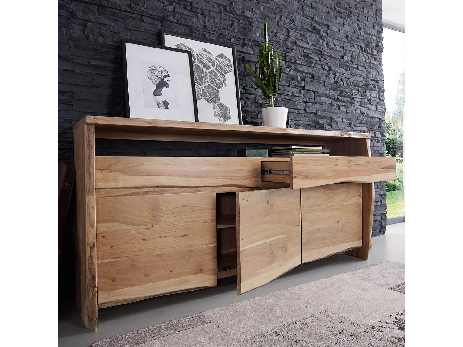 MilaniHome.it - madia in legno massiccio di design moderno industrial cm 190 x 45 x 96 hdi coloreMarrone