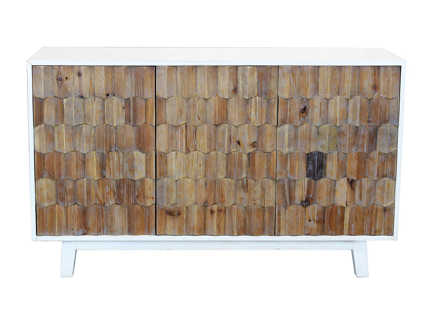 MilaniHome.it - madia a tre ante con decoro in legno di design moderno per salotto cucina sala da pranzo cm 135x45x80 hdi coloreBianco