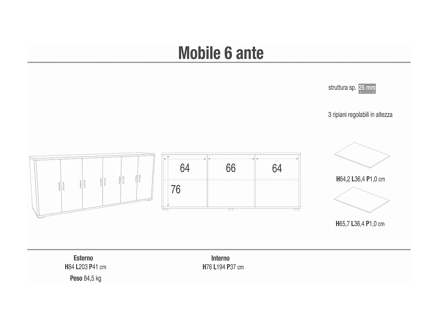 MilaniHome.it - madia moderna per soggiorno di design moderno cm 203 l x 41 p x 84 hdi coloreMarrone