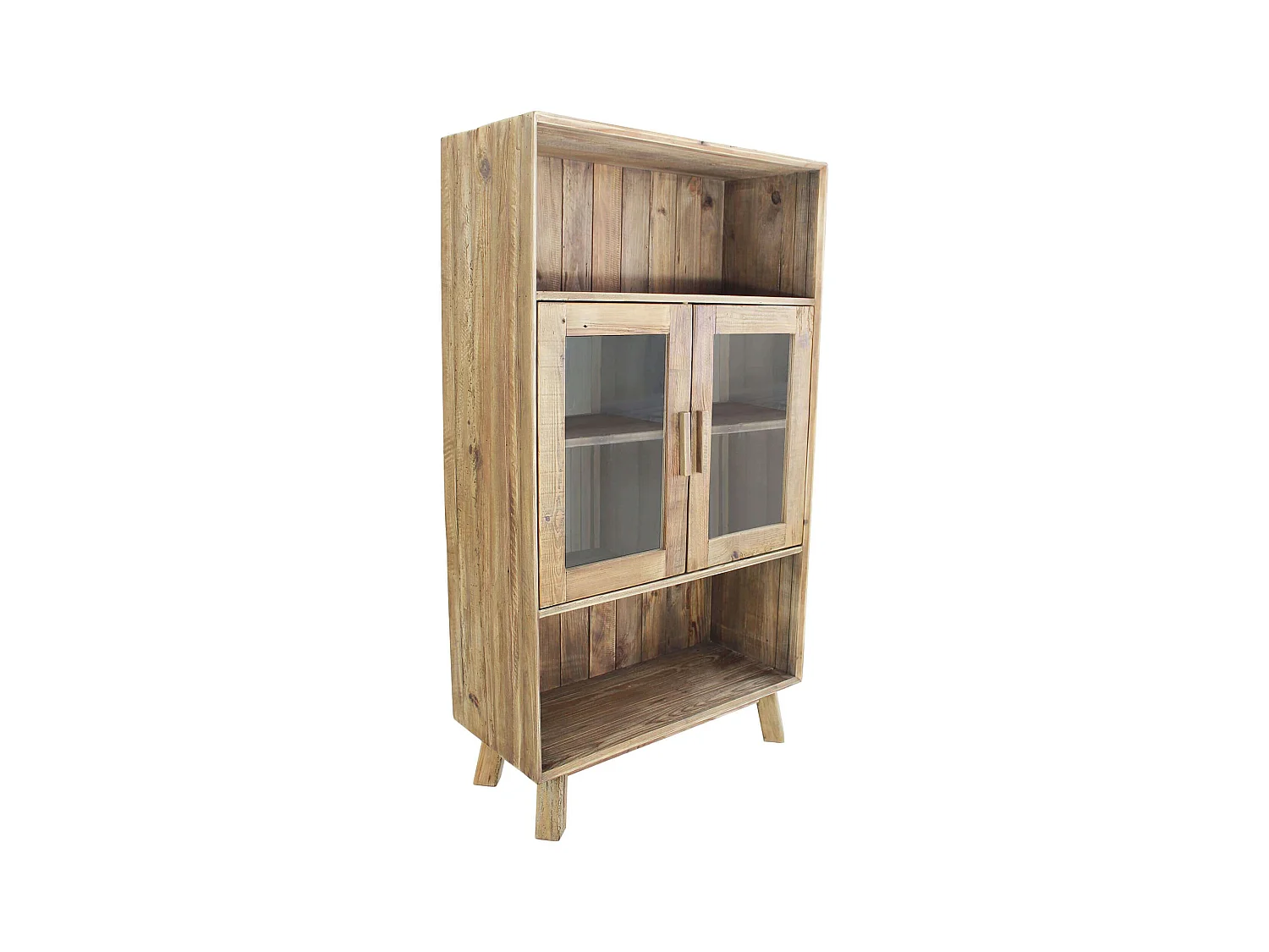 MilaniHome.it - credenza con vetrina di design moderno in legno di pino riciclato massiccio stile moderno vintagedi coloreMarrone