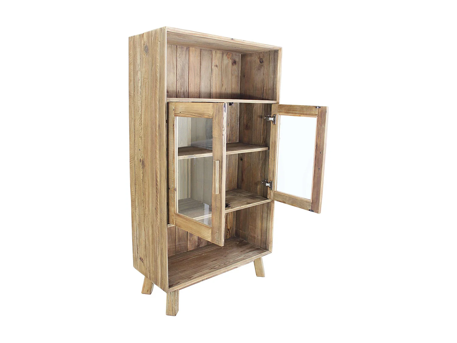 MilaniHome.it - credenza con vetrina di design moderno in legno di pino riciclato massiccio stile moderno vintagedi coloreMarrone