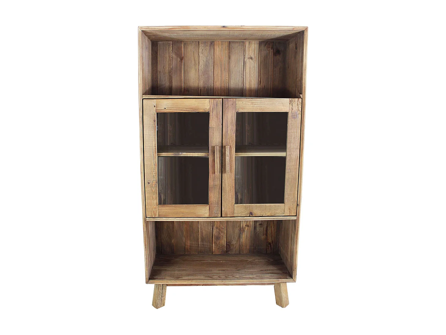 MilaniHome.it - credenza con vetrina di design moderno in legno di pino riciclato massiccio stile moderno vintagedi coloreMarrone