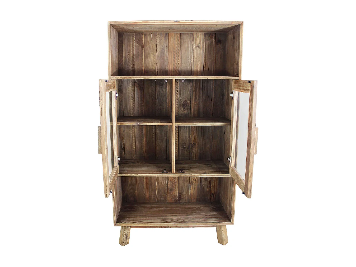 MilaniHome.it - credenza con vetrina di design moderno in legno di pino riciclato massiccio stile moderno vintagedi coloreMarrone