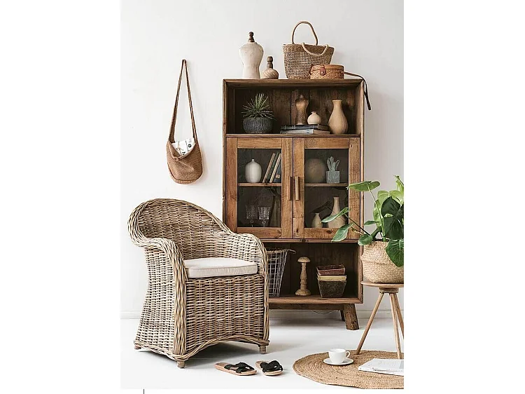 MilaniHome.it - credenza con vetrina di design moderno in legno di pino riciclato massiccio stile moderno vintagedi coloreMarrone