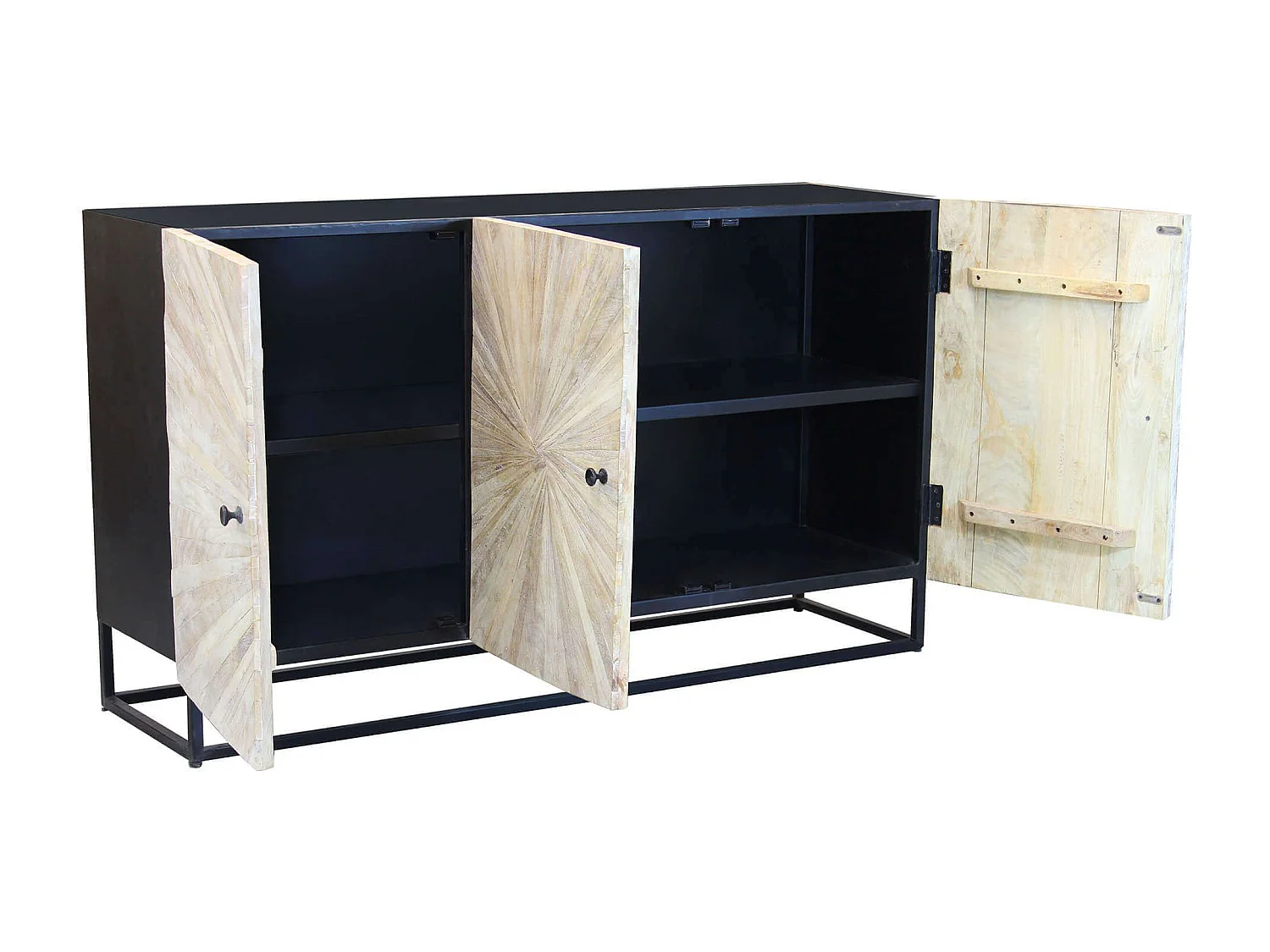 MilaniHome.it - Mobile con decoro naturale con 3 ante in legno di mango con struttura in ferro cm 150x40x85 hdi coloreMarrone