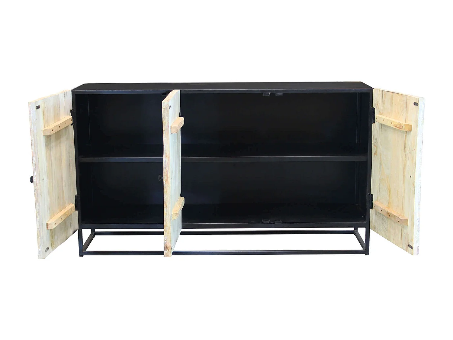 MilaniHome.it - Mobile con decoro naturale con 3 ante in legno di mango con struttura in ferro cm 150x40x85 hdi coloreMarrone