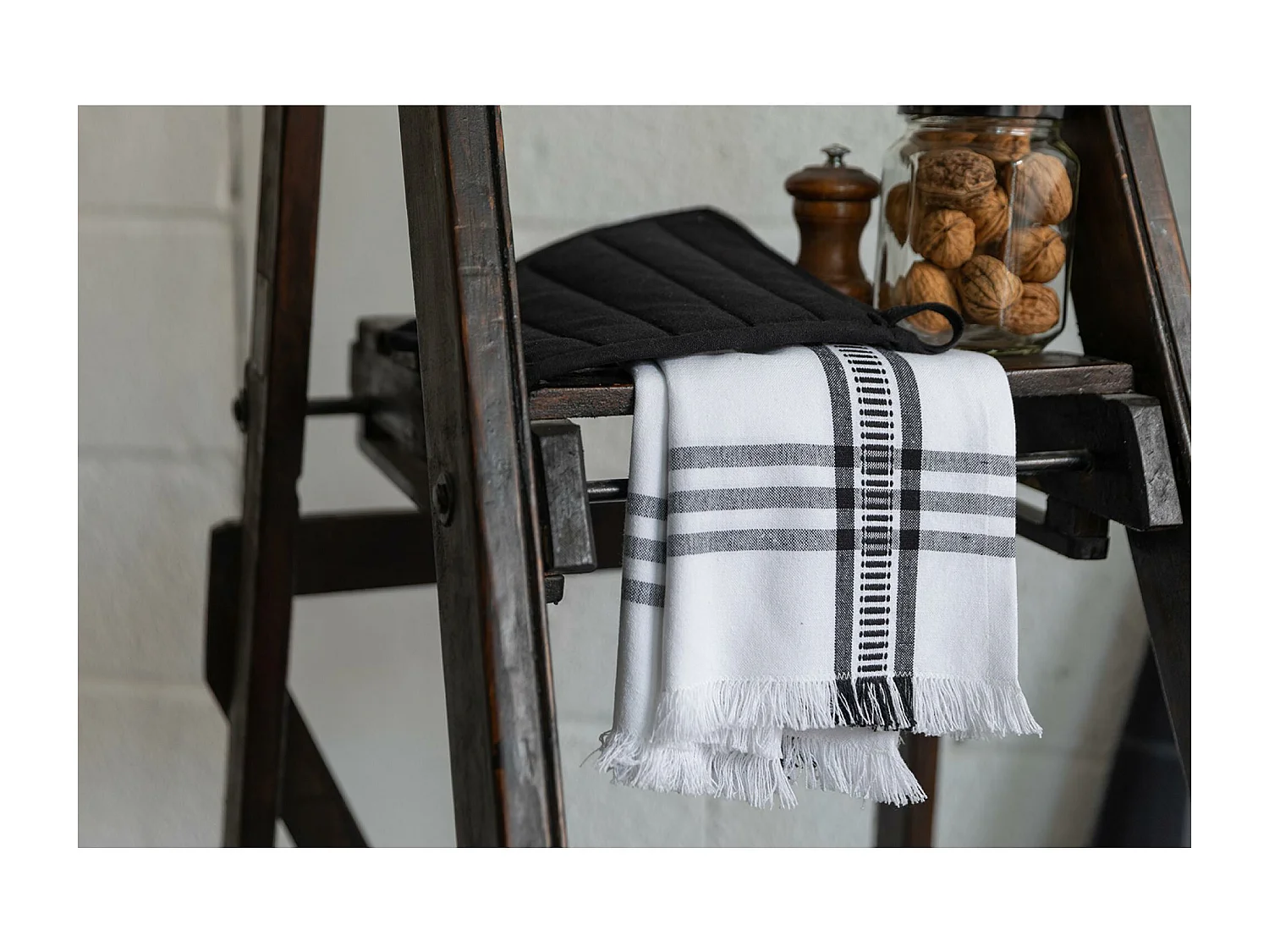 Luva de cozinha e Pegador reciclado Jona Preto 15 x 30 cm