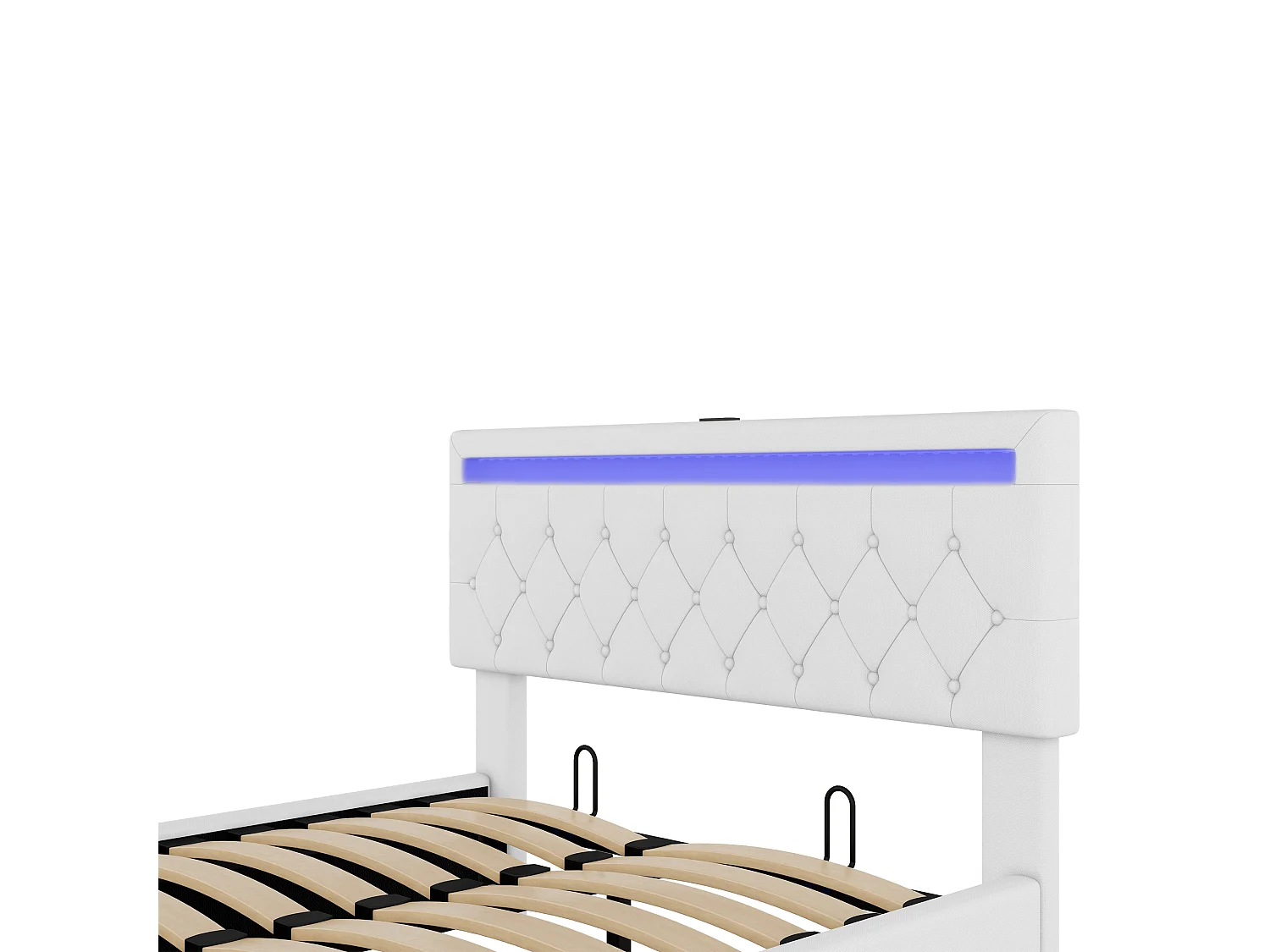 Opbergbed 140x200 cm in linnenstof met LED - USB- en Type-C-aansluitingen op het bed - met lattenbodem - Wit