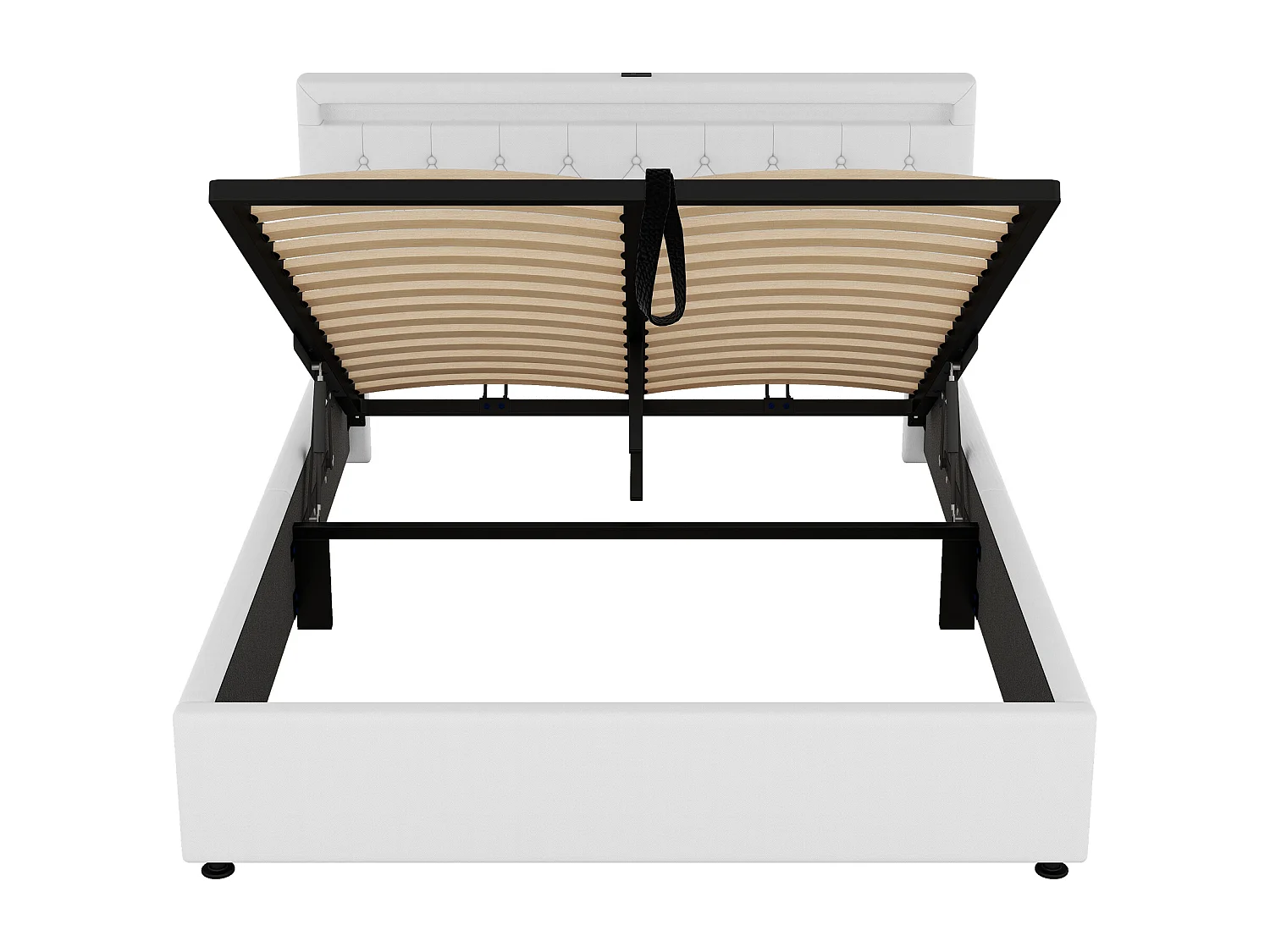 Łóżko 160x200 cm z tkaniny lnianej z LED - gniazda USB i Type-C na łóżku - z stelażem na listwy - Białe