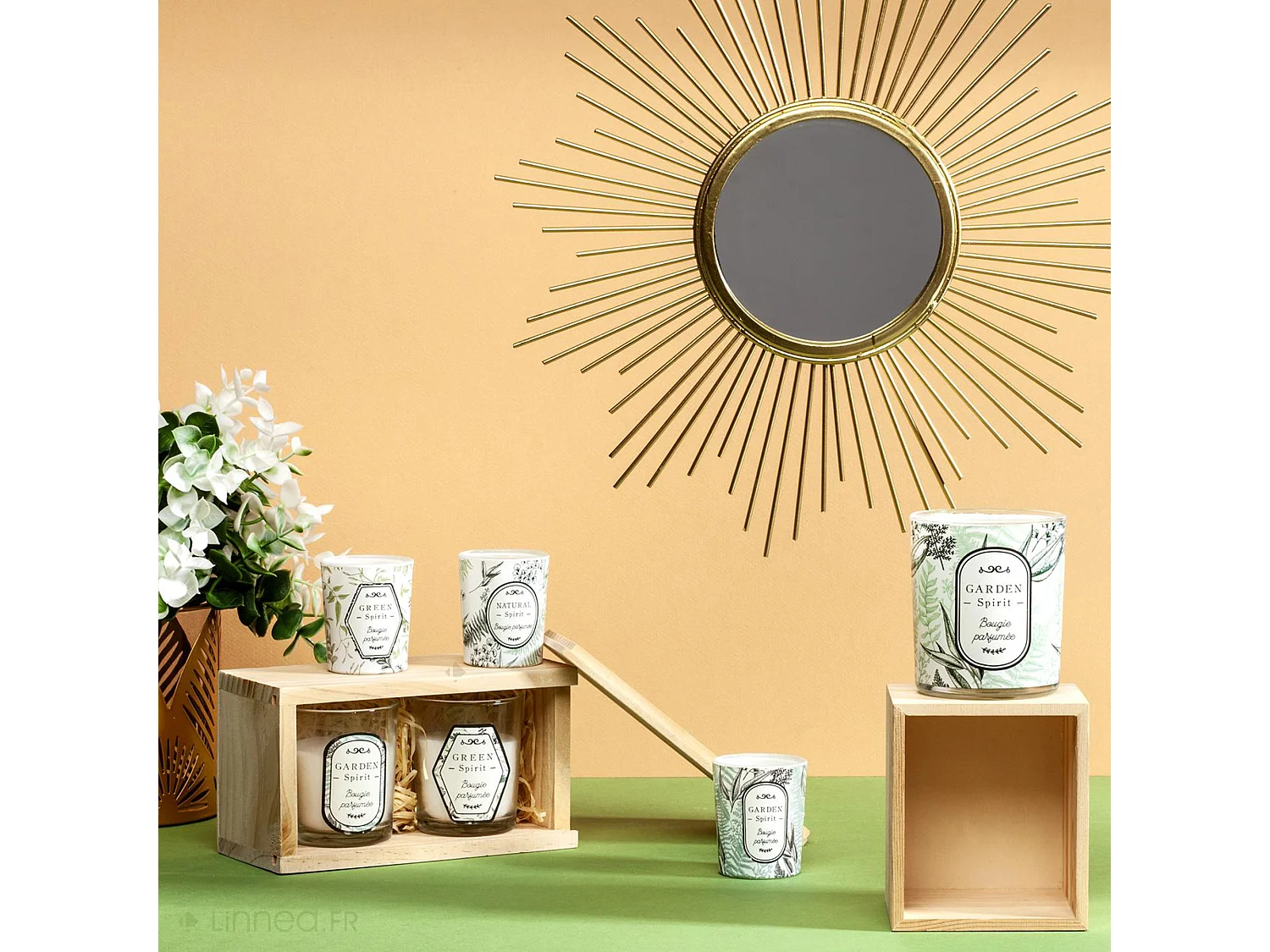 Coffret en bois de 2 bougies parfumées Fleurs de printemps et orchidée blanche collection NATURE