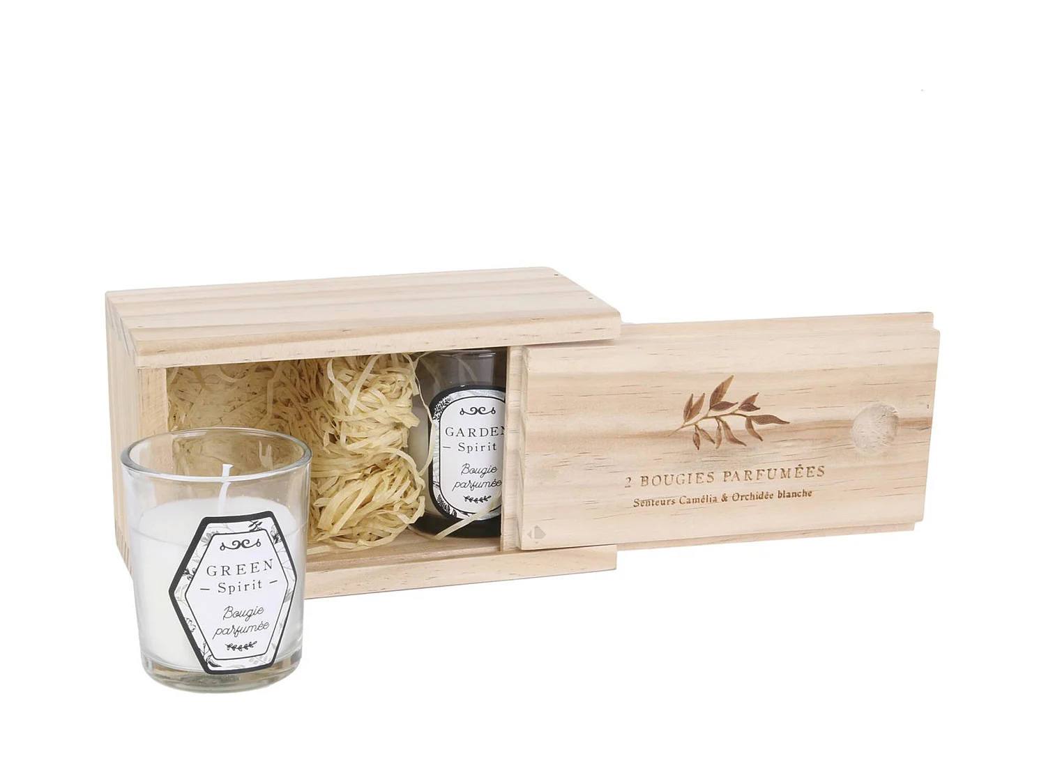 Coffret en bois de 2 bougies parfumées Fleurs de printemps et orchidée blanche collection NATURE