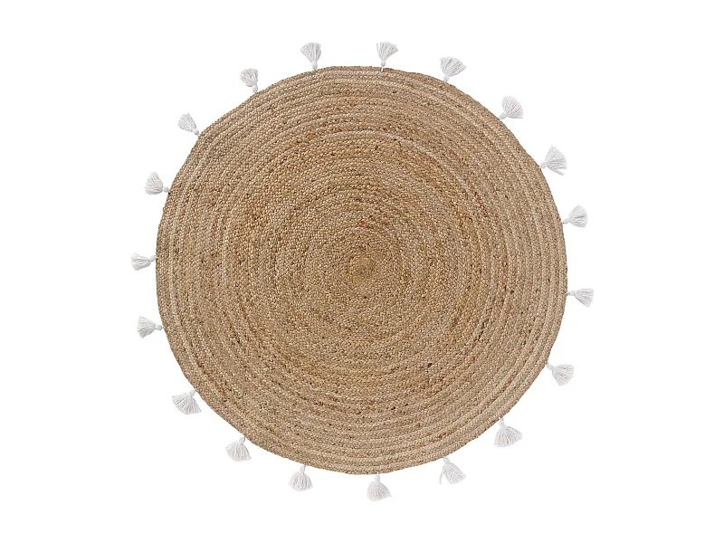 Tapis Rond Déco en Jute "Shira" 120cm Blanc