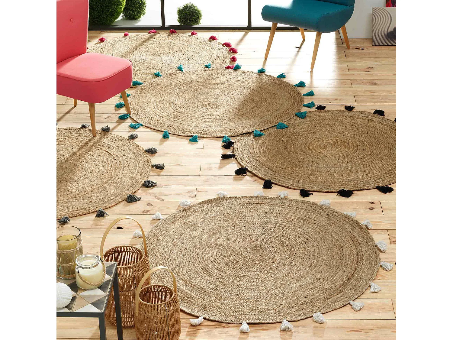 Tapis Rond Déco en Jute "Shira" 120cm Noir