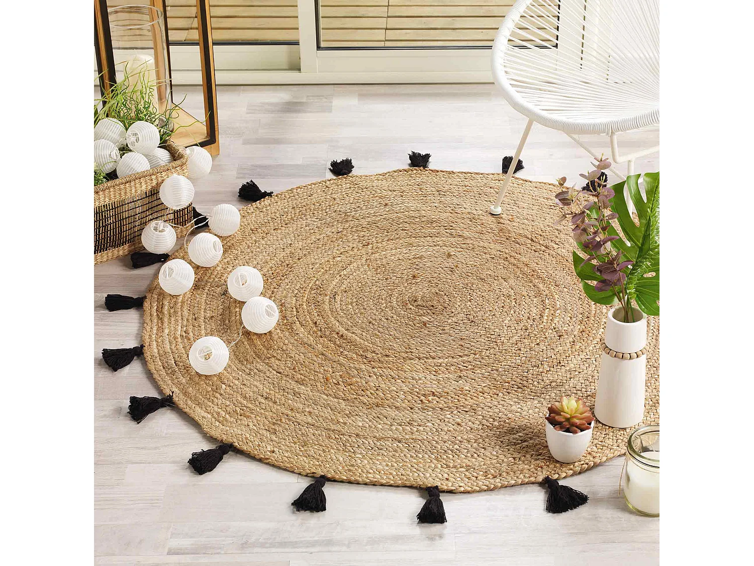 Tapis Rond Déco en Jute "Shira" 120cm Noir