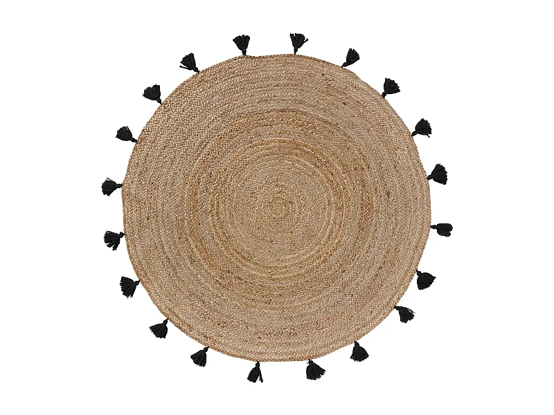 Tapis Rond Déco en Jute "Shira" 120cm Noir