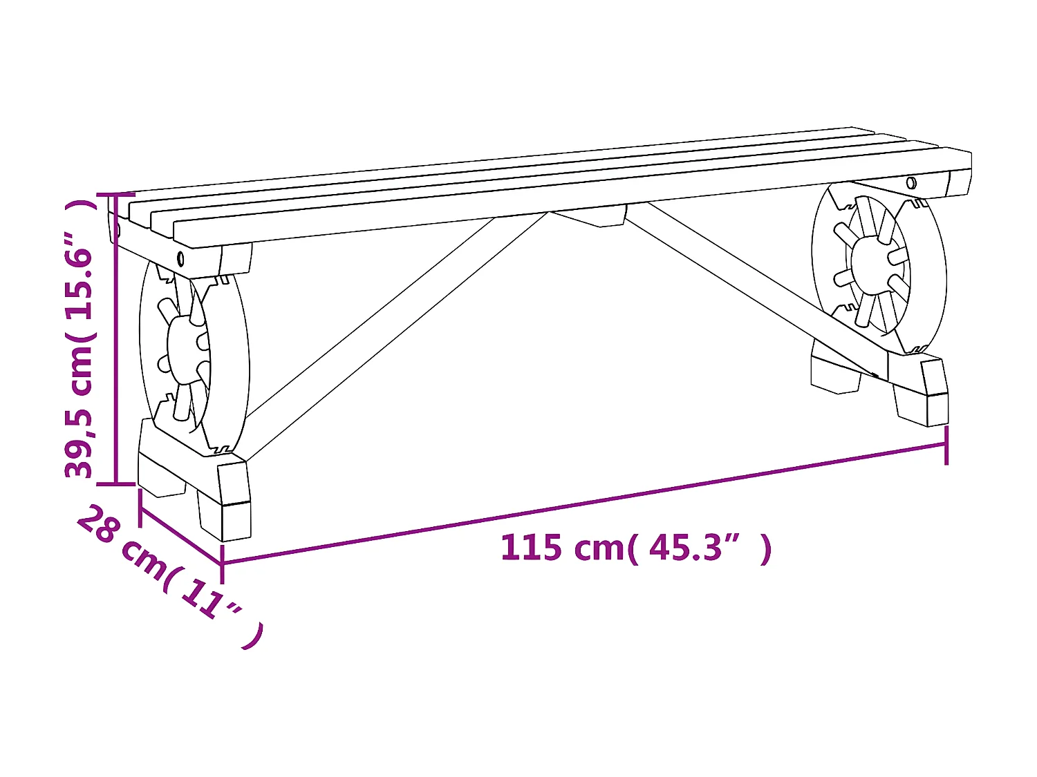 Banc de jardin 115cm bois de sapin massif