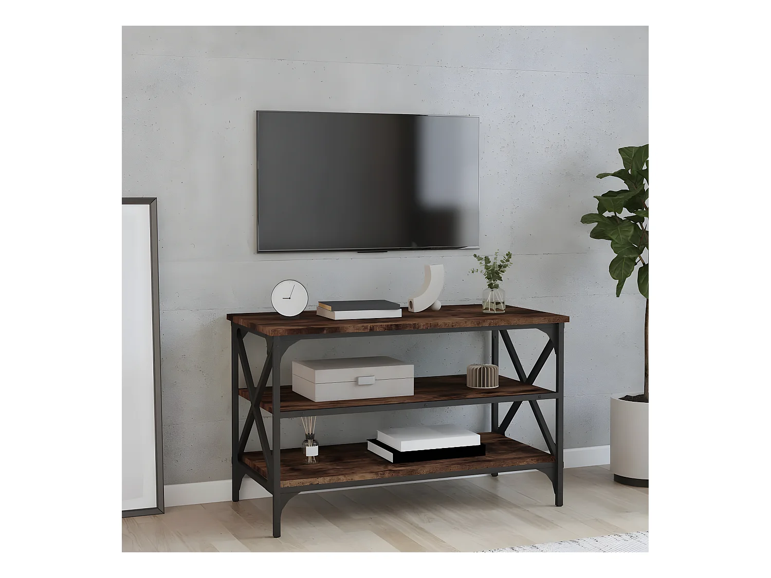 Meuble TV Chêne fumé 80x40x50 Bois d'ingénierie