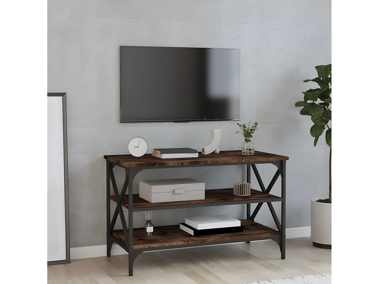 Meuble TV Chêne fumé 80x40x50 Bois d'ingénierie