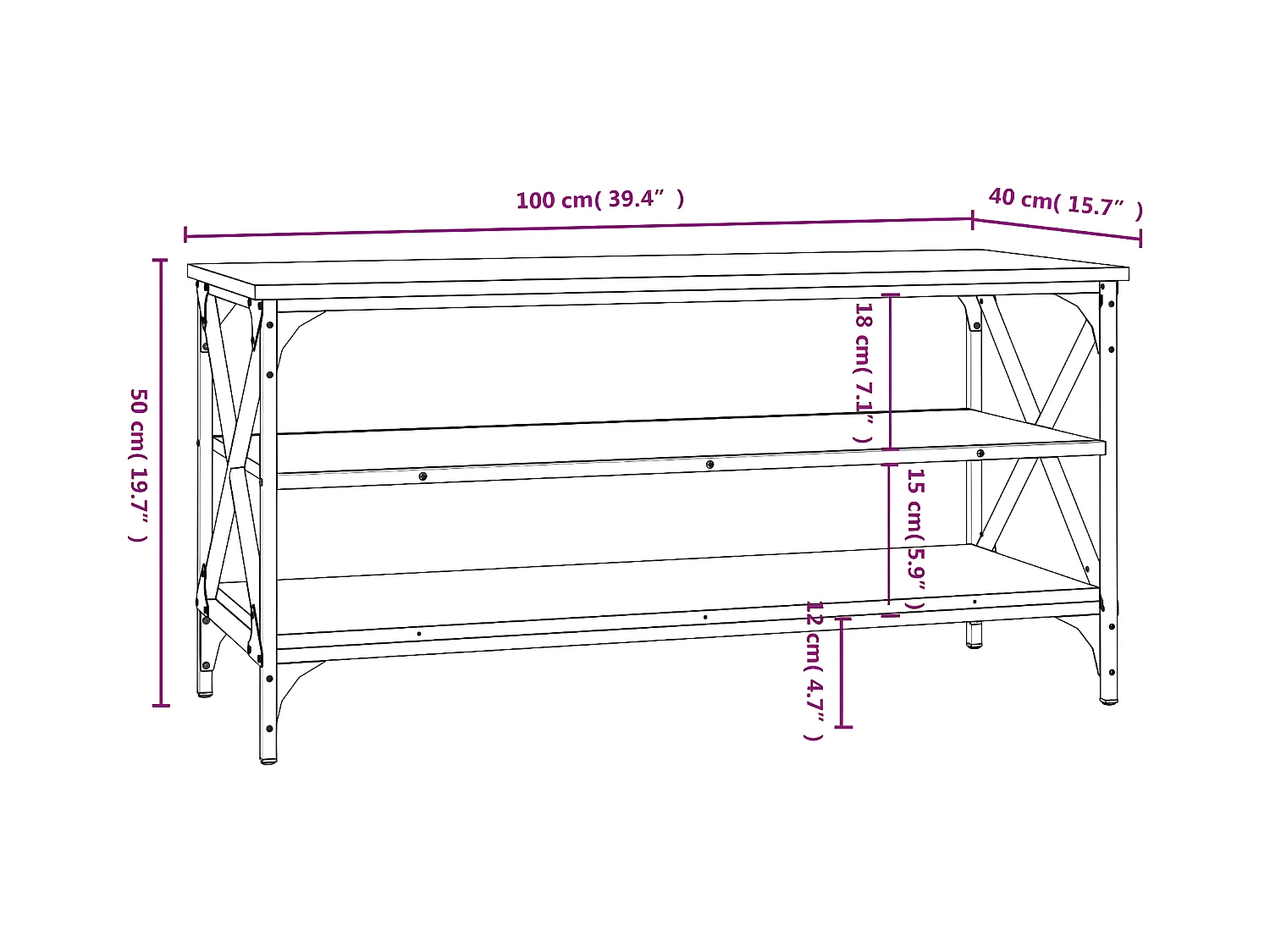 Meuble TV Noir 100x40x50 Bois d'ingénierie