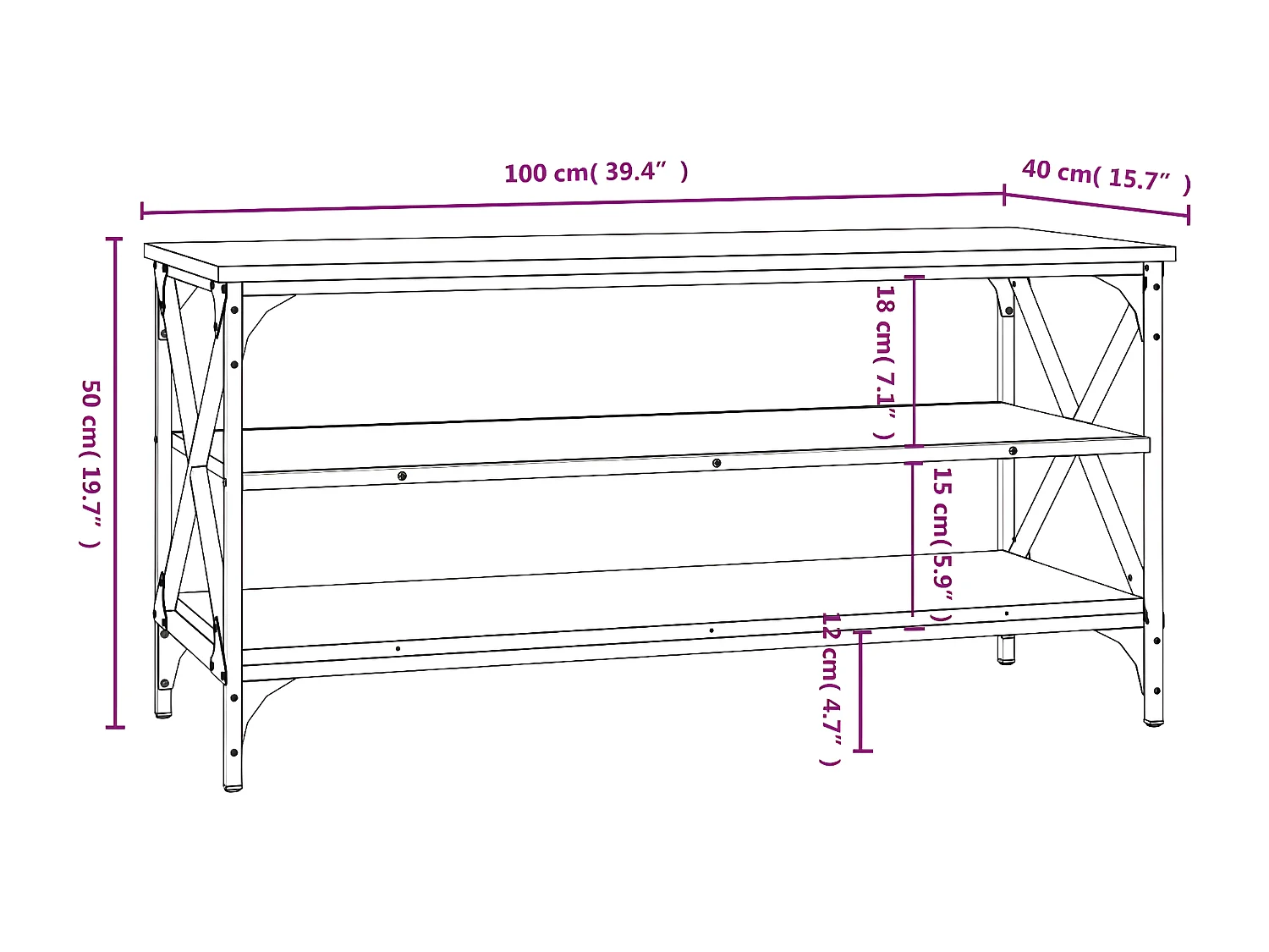 Meuble TV Noir 100x40x50 Bois d'ingénierie