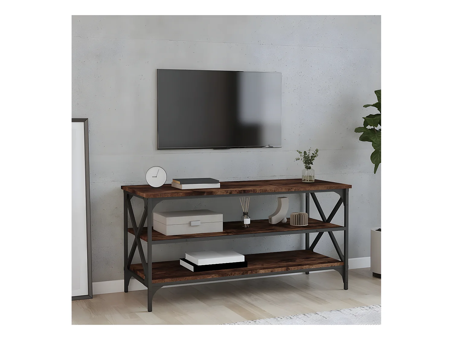 Meuble TV Chêne fumé 100x40x50 Bois d'ingénierie