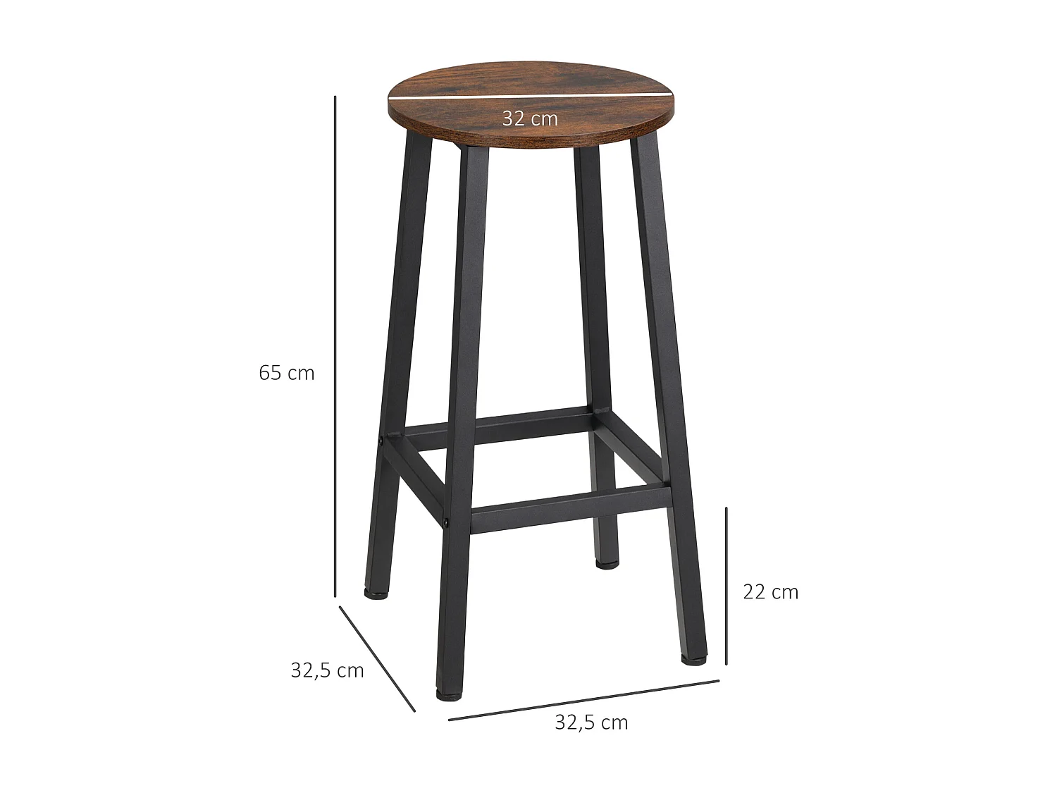 Taburetes de bar marrón rústico 32.5x32.5x65 cm HOMCOM