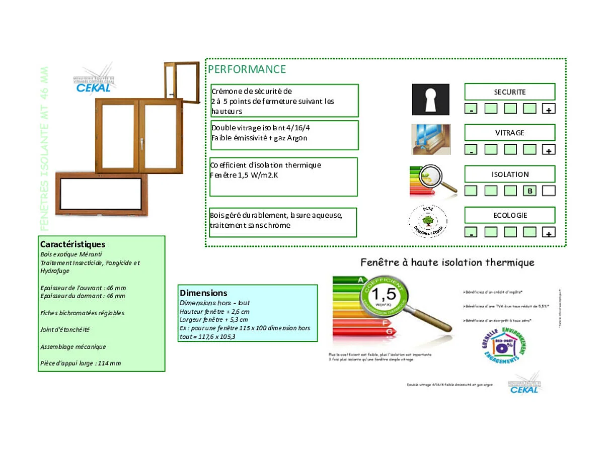 Ventana de madera 2 hojas Al135 x L110 Panel Nervios + tirador (ref 010220F9) sin manilla