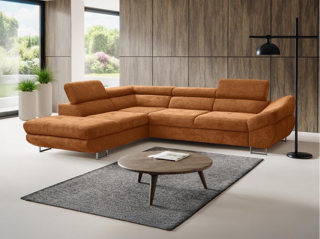 Divano letto angolo a sinistra in Tessuto testurizzato Terracotta  - DALIAS