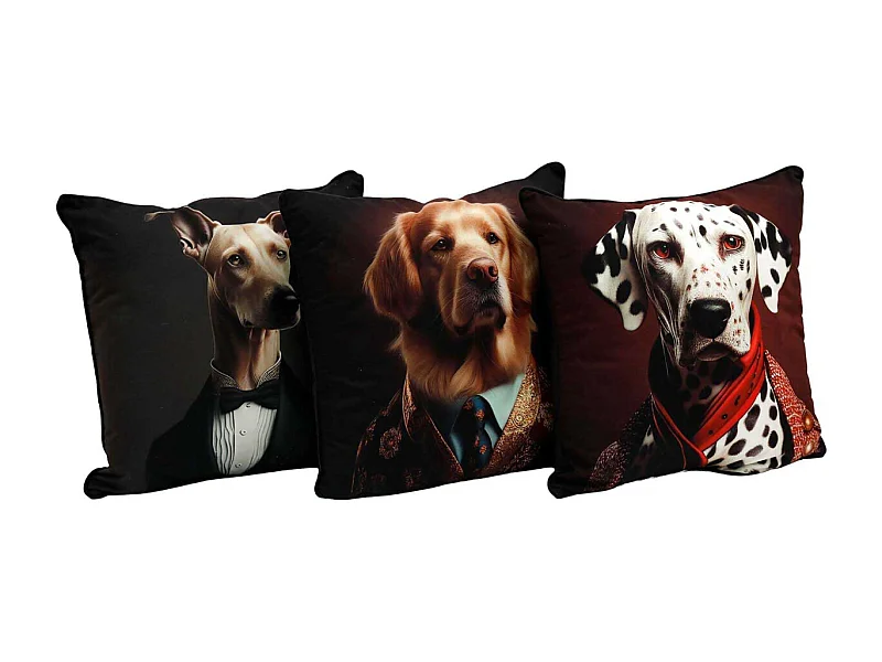 Coussin en polyester imprimé animaux 45 x 45 cm (Lot de 3) Imprimé chiens