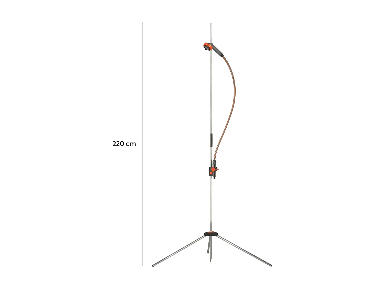 Douche de jardin Trio Gardena 220 cm avec deux types de jets, tête amovible, hauteur réglable et base trépied
