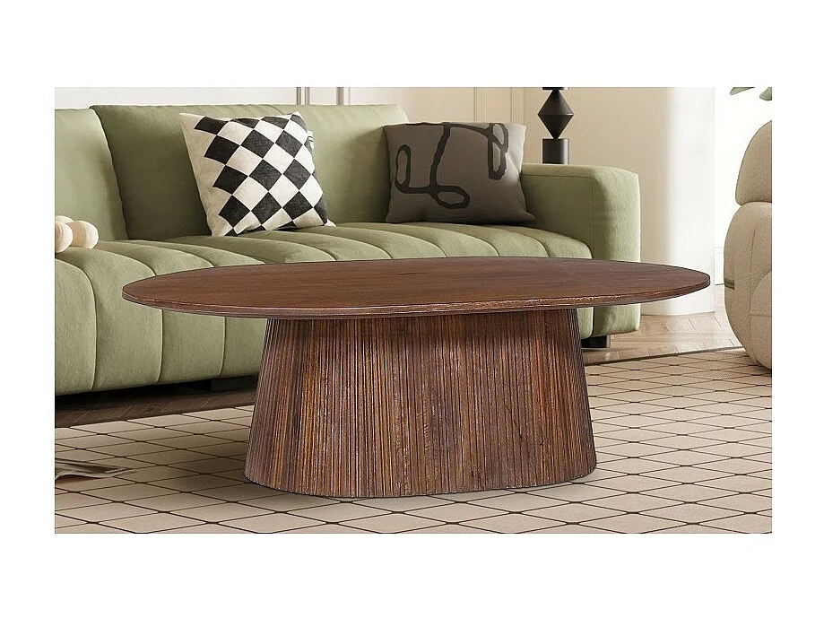 Table basse ovale MITCHEL – Bois exotique de manguier brun 120x70 cm