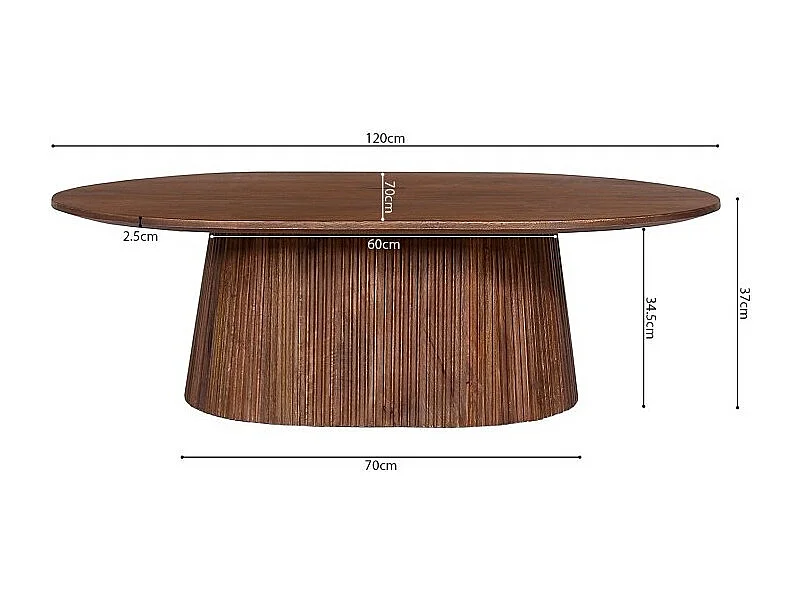 Table basse ovale MITCHEL – Bois exotique de manguier brun 120x70 cm
