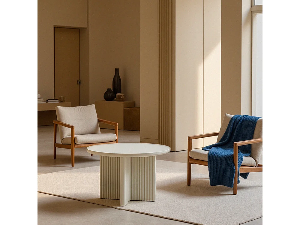 Jura - Table basse ronde en bois ø80cm - Grège