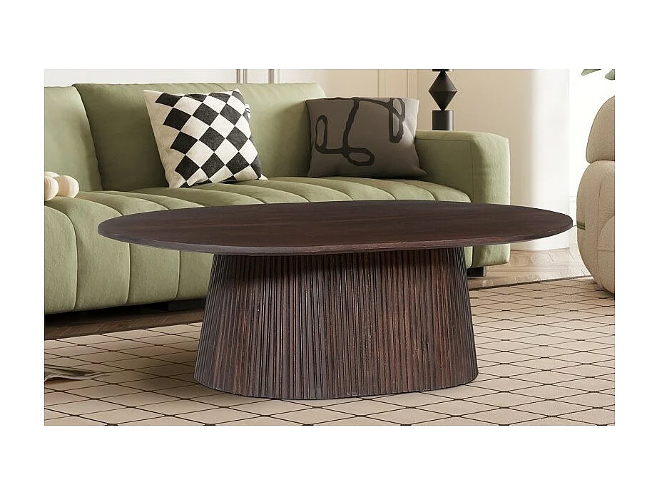 Ovaler Couchtisch MITCHEL – Dunkelbraunes exotisches Mangoholz 120x70 cm