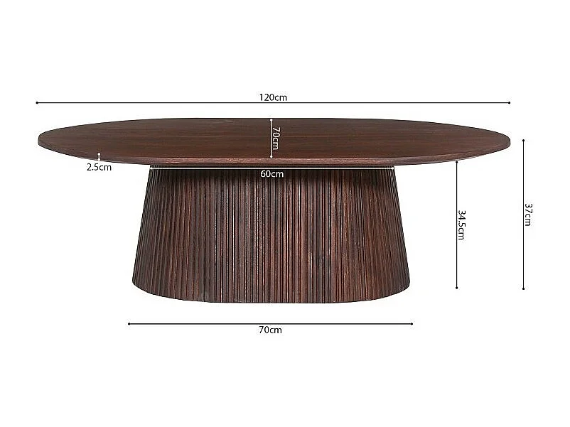 Table basse ovale MITCHEL – Bois exotique de manguier brun foncé 120x70 cm