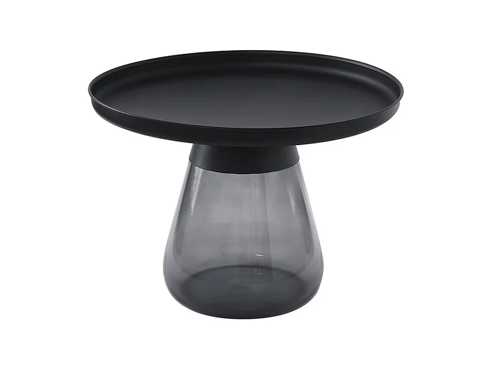 Table d'appoint H. 42 cm verre trempé noir fumé et métal noir - SHURI