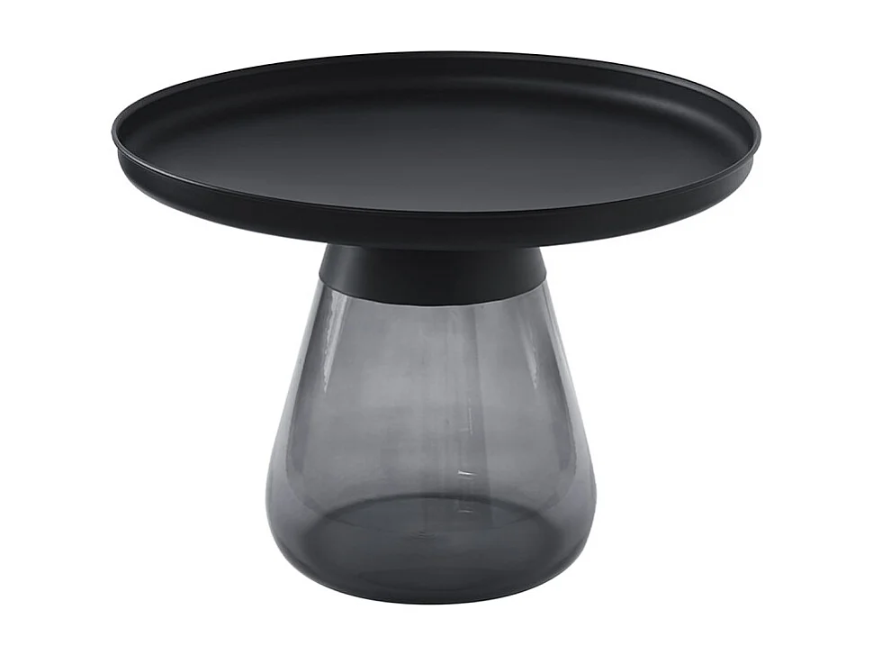 Table d'appoint H. 42 cm verre trempé noir fumé et métal noir - SHURI