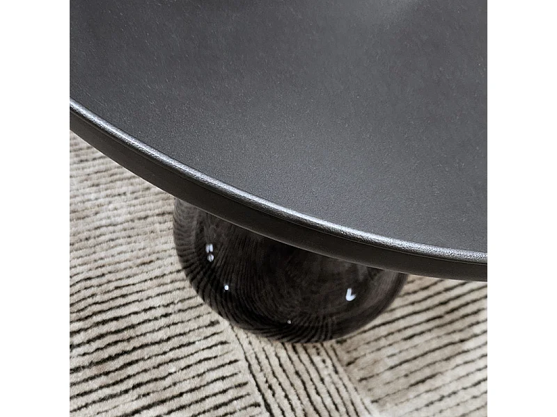 Table d'appoint H. 42 cm verre trempé noir fumé et métal noir - SHURI