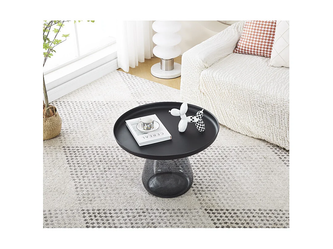 Table d'appoint H. 42 cm verre trempé noir fumé et métal noir - SHURI