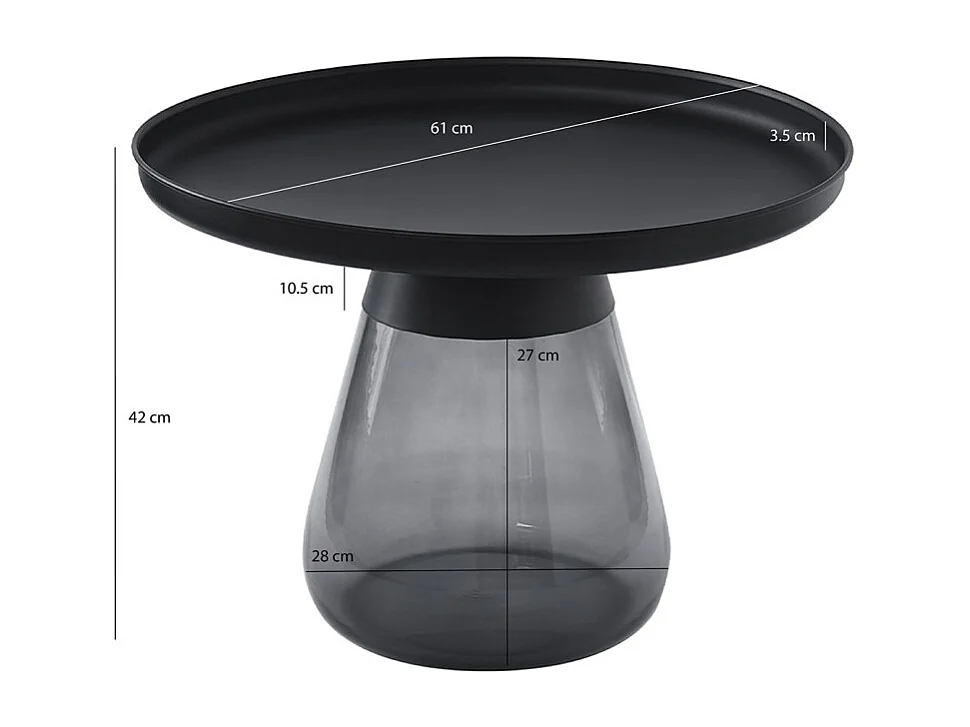 Table d'appoint H. 42 cm verre trempé noir fumé et métal noir - SHURI