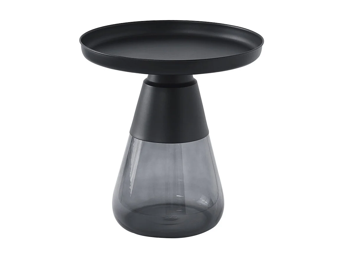 Table d'appoint H. 53 cm verre trempé noir fumé et métal noir - SHURI