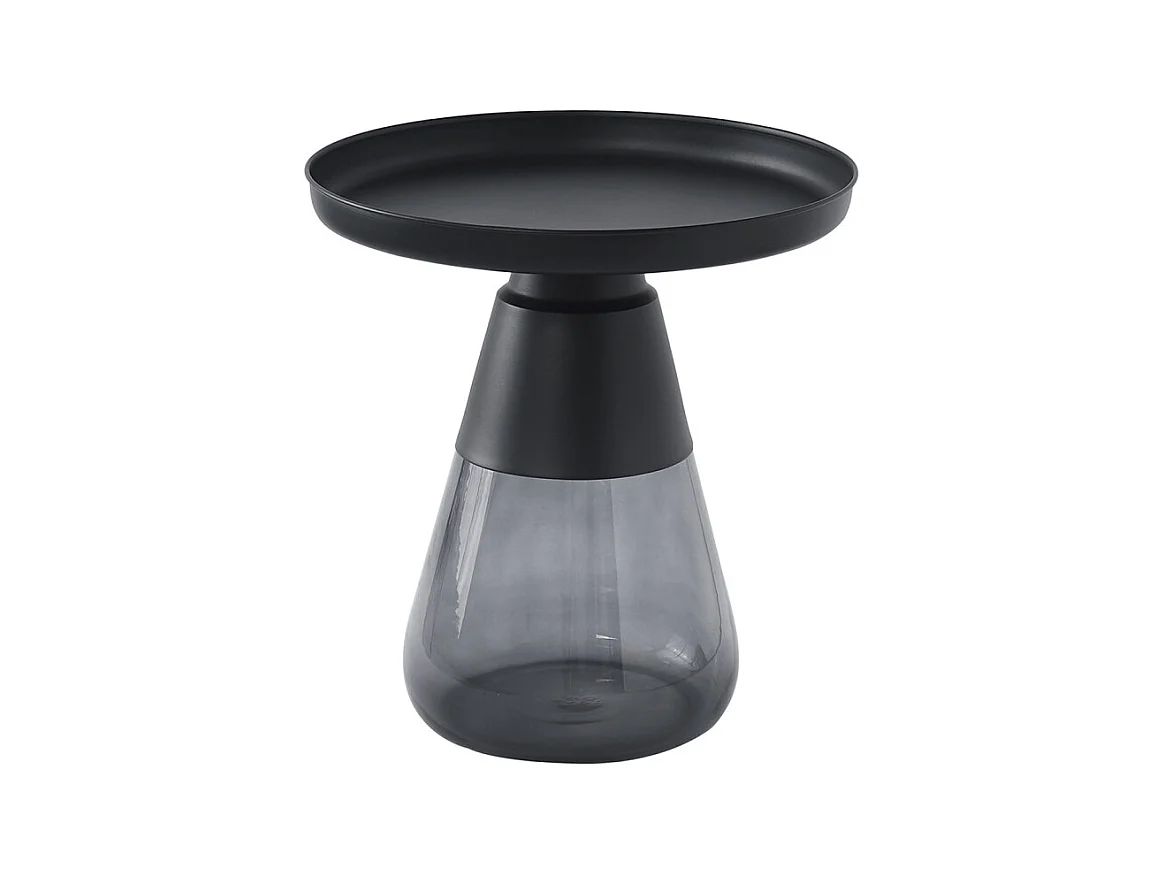 Table d'appoint H. 53 cm verre trempé noir fumé et métal noir - SHURI