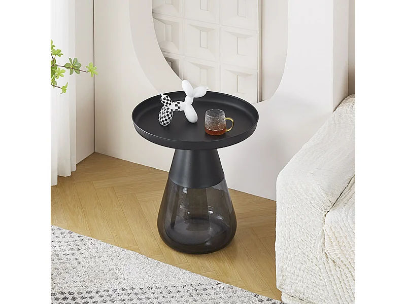 Table d'appoint H. 53 cm verre trempé noir fumé et métal noir - SHURI