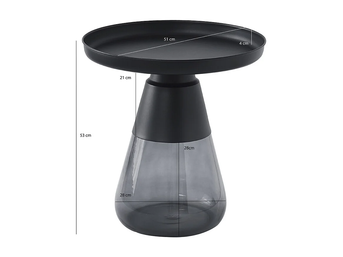 Table d'appoint H. 53 cm verre trempé noir fumé et métal noir - SHURI