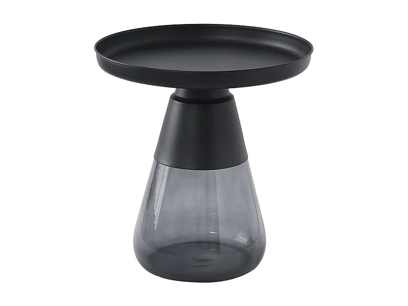 Table d'appoint H. 53 cm verre trempé noir fumé et métal noir - SHURI