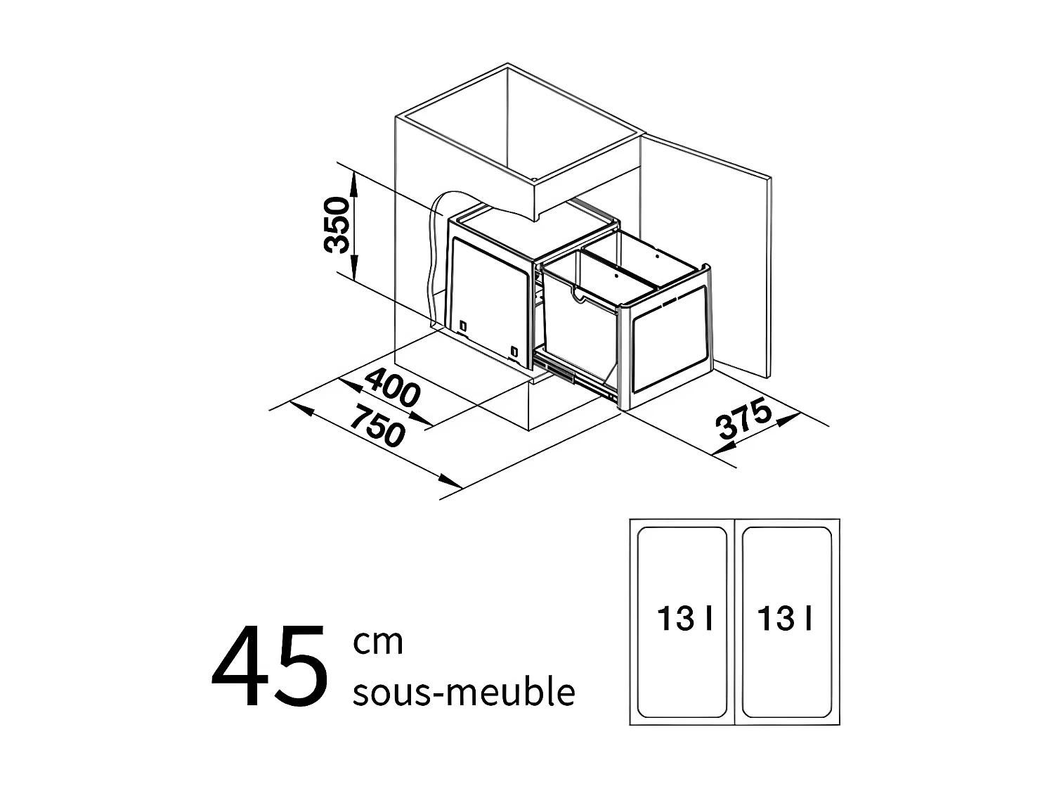 Blanco Poubelle tri sélectif 2x13l plastique noir - 517467