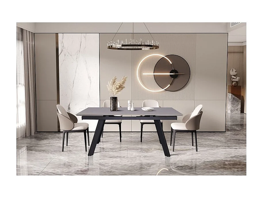 Ausziehbarer Esstisch für 10 Personen mit grauer Steinplatte, Kollektion LAROS. Struktur aus Metall.